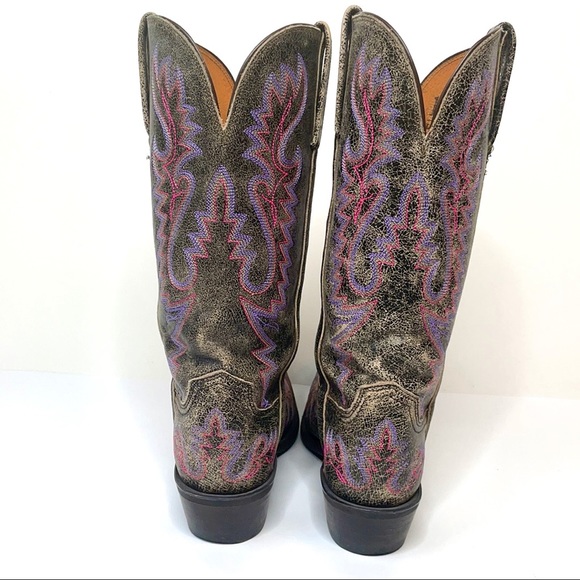 Lucchese 1883 Western Distressed Black with Pink and Lavender Stitching Size 7 - Picture 5 of 16